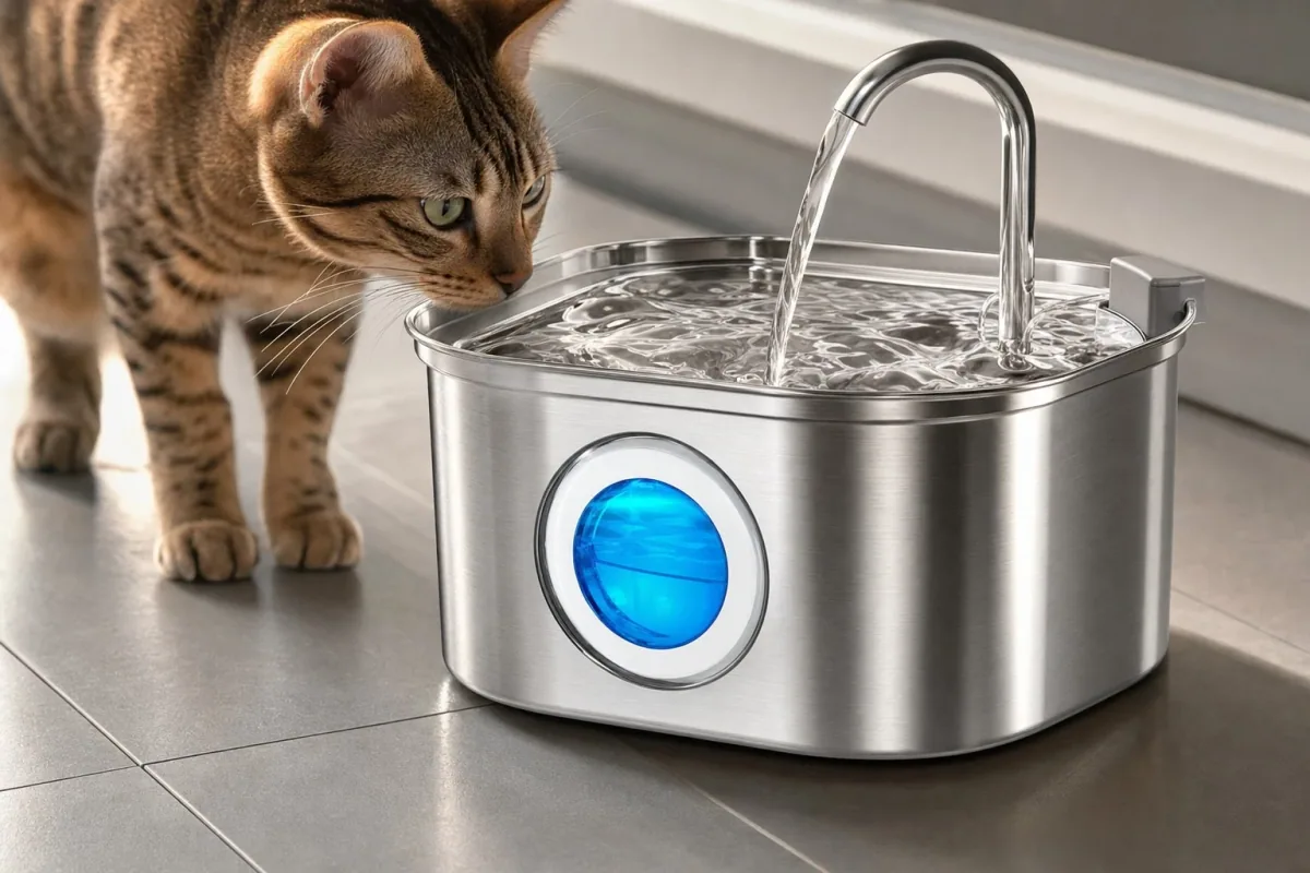 Cat drinking fresh flowing water from the HydroPurr fountain